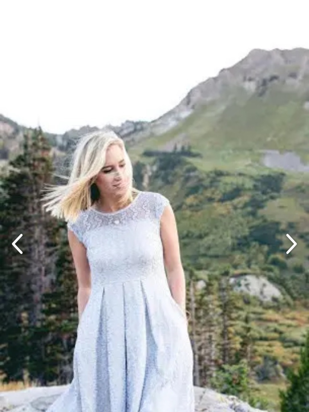 Light Blue Lace Yoke Midi Dress with Cap Sleeves